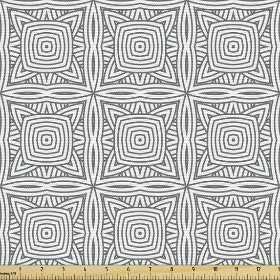 Ambesonne Abstract Fabric by the Yard Upholstery, Concentric Round Squares, 1 Yard, Dimgray and White
