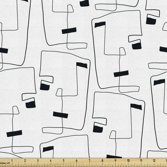 Ambesonne Abstract Fabric by the Yard Upholstery, Contemporary Abstract Art, 5 Yards, White Charcoal Grey