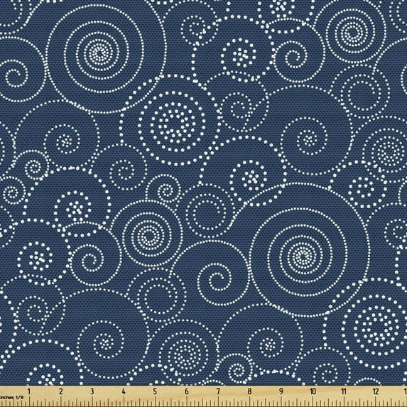 Ambesonne Abstract Fabric by the Yard Upholstery, Dotted Sea Wave Motif Art, 3 Yards, Night Blue and White
