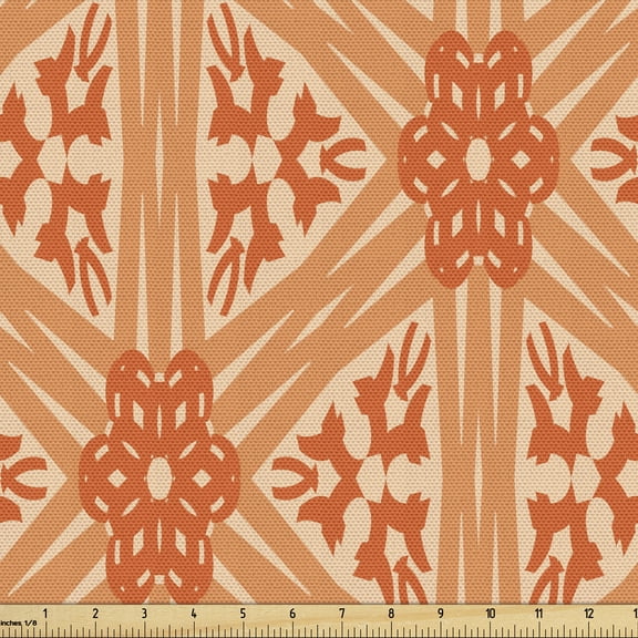 Ambesonne Abstract Fabric by the Yard Upholstery, Floral Detailed Lines Grid, 1 Yard, Peach Vermilion
