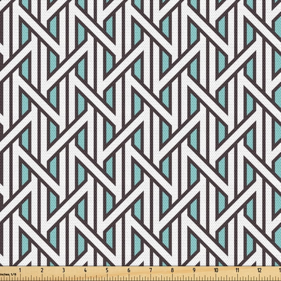 Ambesonne Abstract Fabric by the Yard Upholstery, Geometric Modern Classic, 1 Yard, Turquoise Dark Grey and White