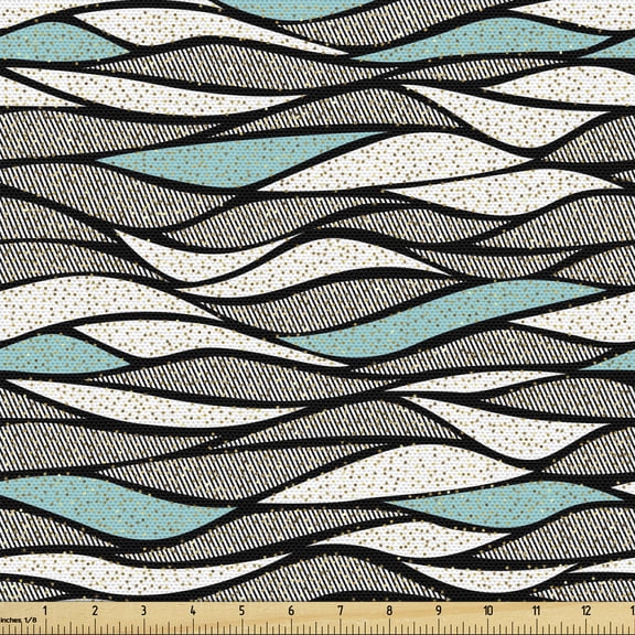 Ambesonne Abstract Fabric by the Yard Upholstery, Horizontal Waves Dots, 1 Yard, Multicolor
