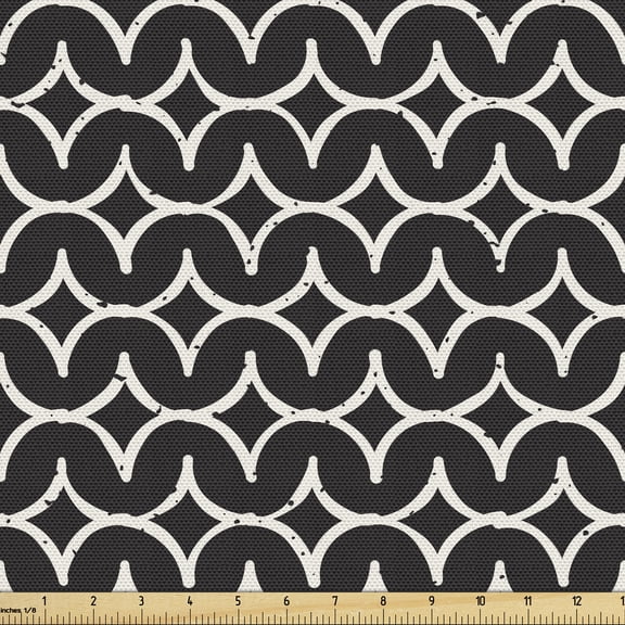 Ambesonne Abstract Fabric by the Yard Upholstery, Ink Style Half Circles, 1 Yard, Charcoal Grey and Ivory