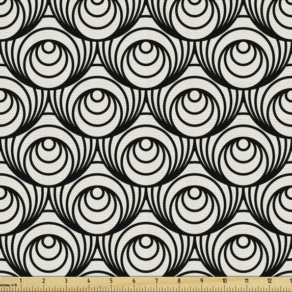 Ambesonne Abstract Fabric by the Yard Upholstery, Intricate Circular Shapes, 2 Yards, Charcoal Grey Eggshell