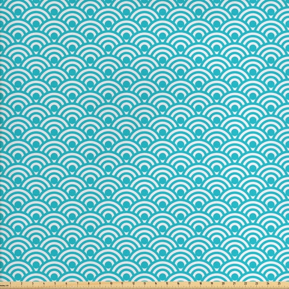 Ambesonne Abstract Fabric by the Yard Upholstery, Japanese Pattern Waves, 3 Yards, Off White Sea Blue