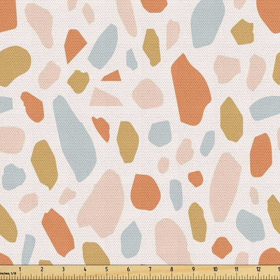 Ambesonne Abstract Fabric by the Yard Upholstery, Marble-Like Terrazzo Print, 5 Yards, Dark Peach and Sand Brown
