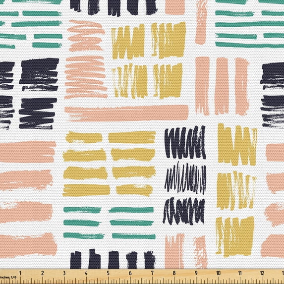 Ambesonne Abstract Fabric by the Yard Upholstery, Modern Brush Strokes Art, 5 Yards, Pale Earth Yellow Blush
