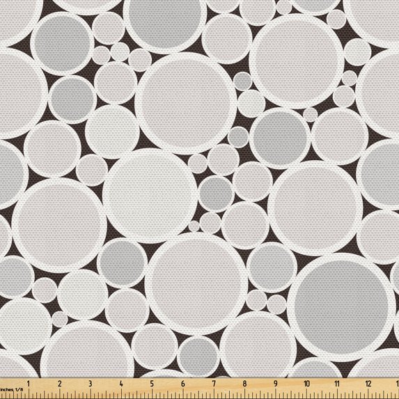 Ambesonne Abstract Fabric by the Yard Upholstery, Modern Greyscale Circles, 10 Yards, Dark Grey Pale Taupe