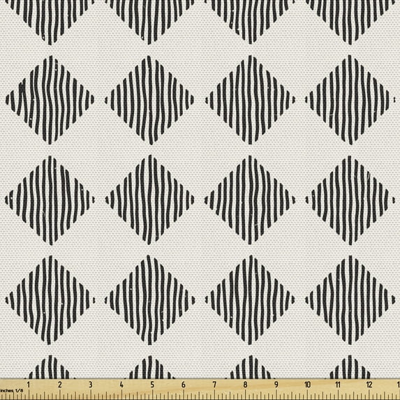 Ambesonne Abstract Fabric by the Yard Upholstery, Modern Stripes in Squares, 1 Yard, Dark Brown Eggshell