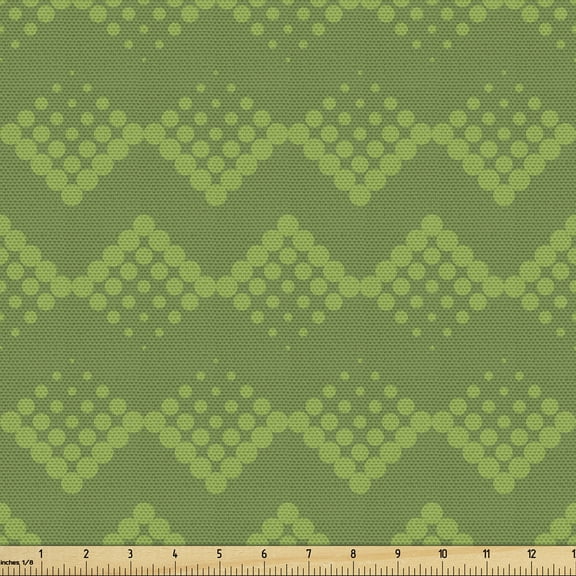 Ambesonne Abstract Fabric by the Yard Upholstery, Monotone Big Small Circles, 1 Yard, Olive Green Pale Green