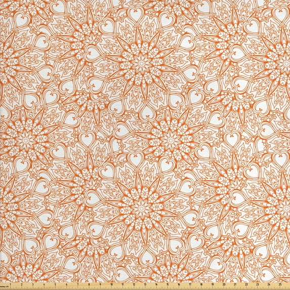 Ambesonne Abstract Fabric by the Yard Upholstery, Monotone Streaks Hearts, 3 Yards, Burnt Orange and White