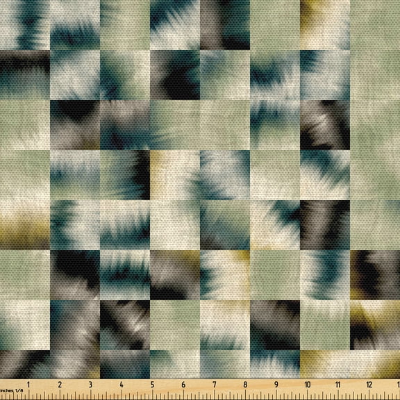 Ambesonne Abstract Fabric by the Yard Upholstery, Mosaic Pattern Trippy Art, 1 Yard, Teal Khaki and Dark Grey