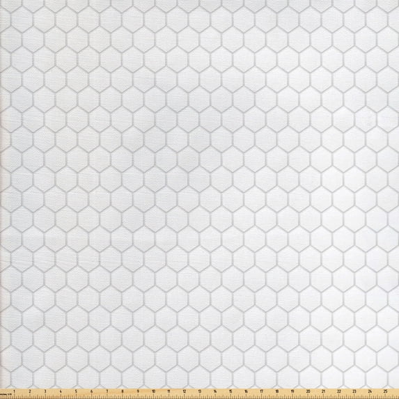 Ambesonne Abstract Fabric by the Yard Upholstery, Muted Colors Hexagon Check, 5 Yards, Pale Grey White
