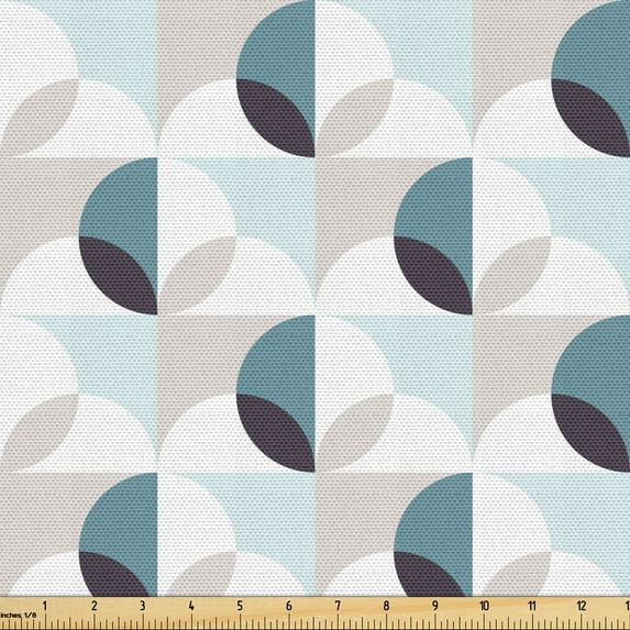 Ambesonne Abstract Fabric by the Yard Upholstery, Neutral Overlap Rounds, 3 Yards, Sea Blue Pearl and White