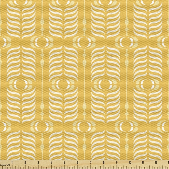 Ambesonne Abstract Fabric by the Yard Upholstery, Ogee Design Monochrome, 1 Yard, Pale Orange and White