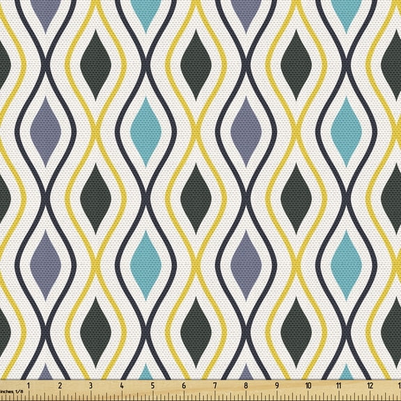 Ambesonne Abstract Fabric by the Yard Upholstery, Oval Drop Like Forms, 1 Yard, Purple Black Sky Blue