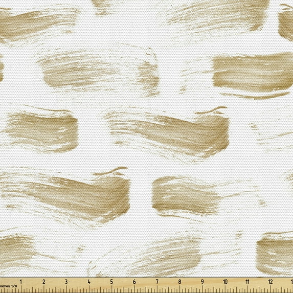 Ambesonne Abstract Fabric by the Yard Upholstery, Paint Brush Motif Modern, 5 Yards, White and Pastel Brown