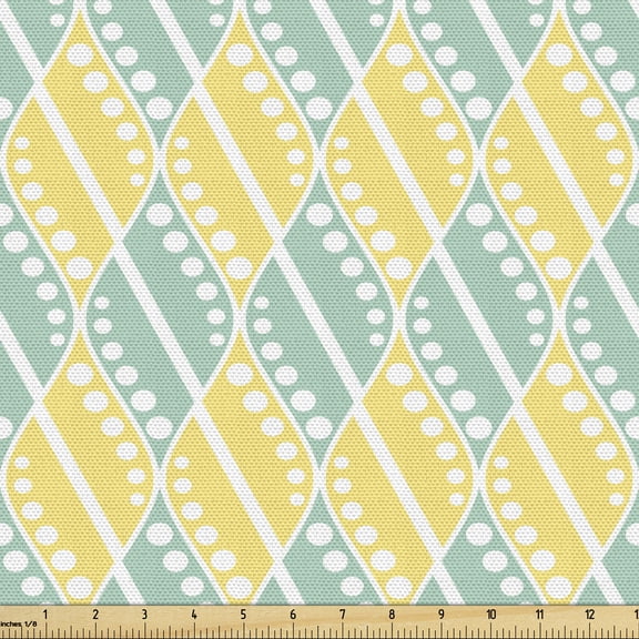 Ambesonne Abstract Fabric by the Yard Upholstery, Pastel Geometric Dotted, 1 Yard, Mustard Almond Green