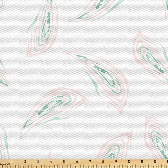 Ambesonne Abstract Fabric by the Yard Upholstery, Pastel Leaf-Like Shapes, 2 Yards, Almond Green and Rose