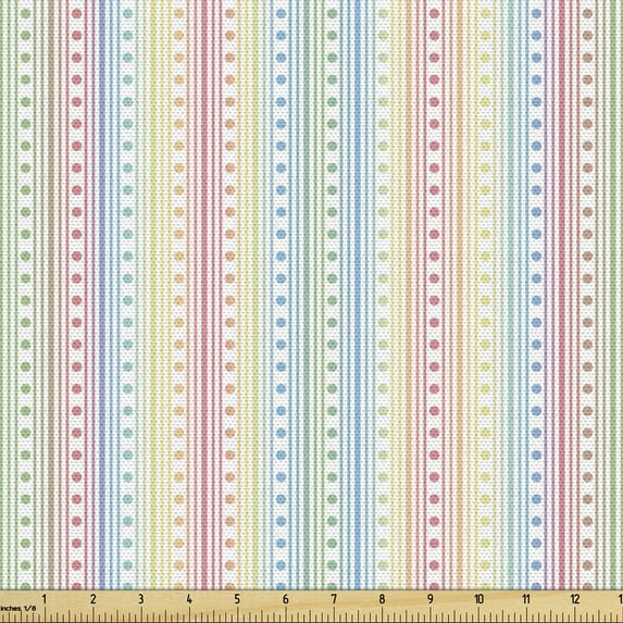 Ambesonne Abstract Fabric by the Yard Upholstery, Pastel Stripes and Dots, 10 Yards, Multicolor