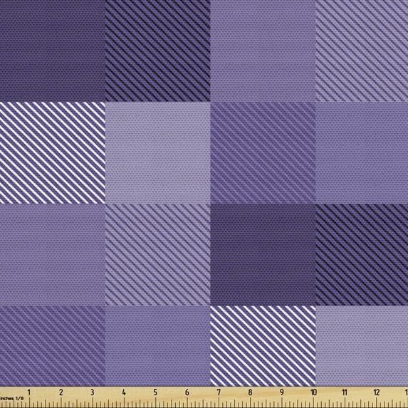 Ambesonne Abstract Fabric by the Yard Upholstery, Plaid Print with Stripes, 1 Yard, Purple Quartz