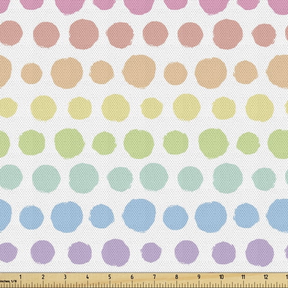 Ambesonne Abstract Fabric by the Yard Upholstery, Polka Dots in Pastel Tones, 5 Yards, Multicolor