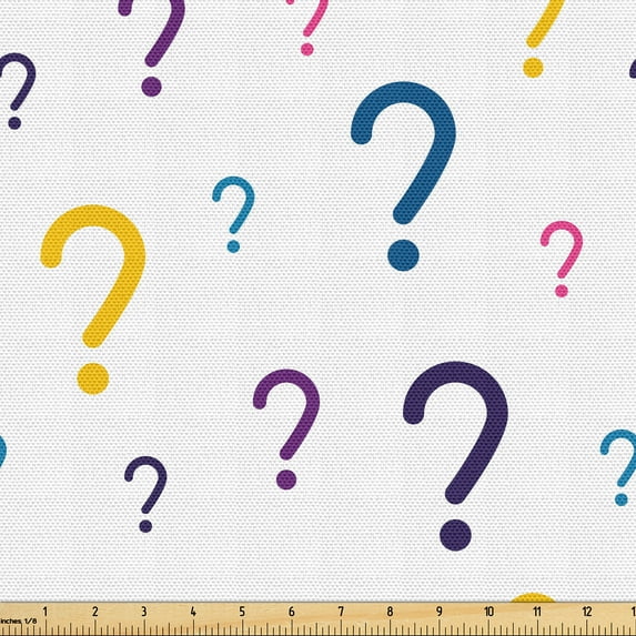 Ambesonne Abstract Fabric by the Yard Upholstery, Question Marks Pattern Art, 5 Yards, Sea Blue Orange and Purple