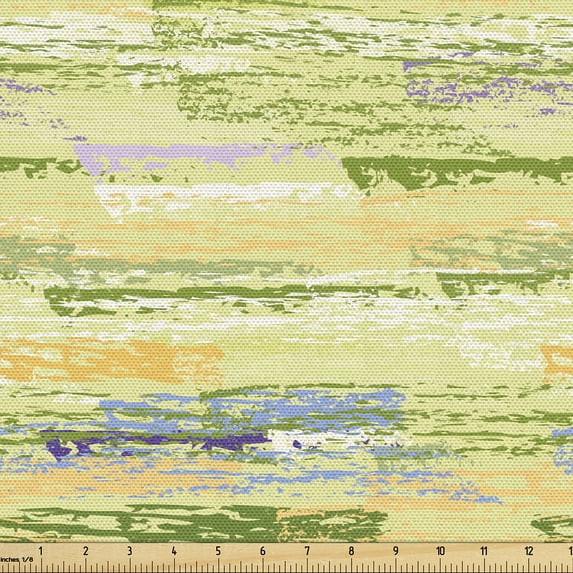 Ambesonne Abstract Fabric by the Yard Upholstery, Retro Brush Strokes Art, 3 Yards, Olive Green and Mustard