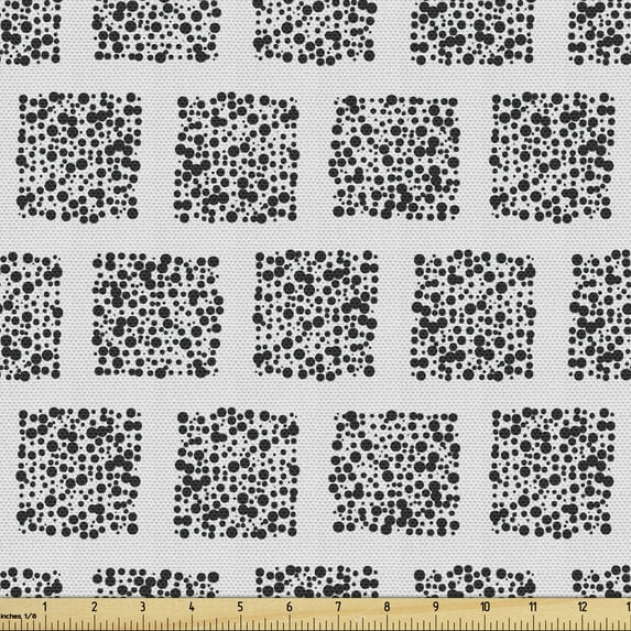 Ambesonne Abstract Fabric by the Yard Upholstery, Retro Dotted Squares, 5 Yards, Black and Coconut