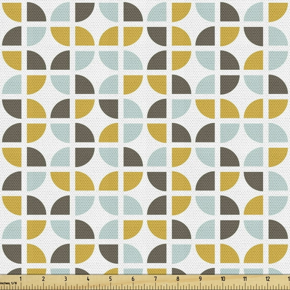 Ambesonne Abstract Fabric by the Yard Upholstery, Retro Mid-Century Design, 5 Yards, Yellow Pale Seafoam White