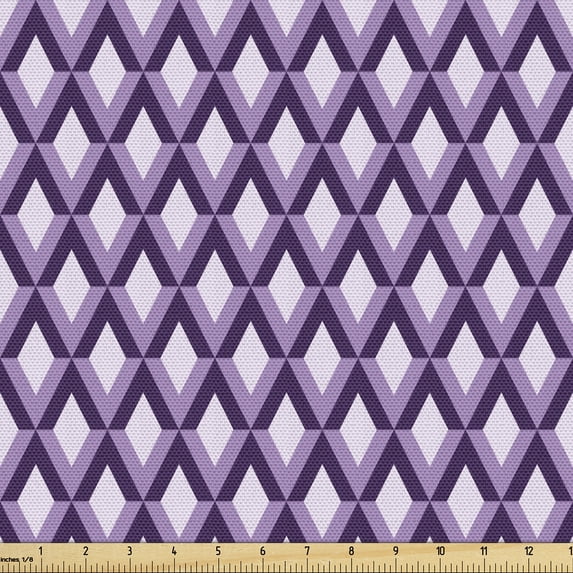 Ambesonne Abstract Fabric by the Yard Upholstery, Retro Rhombuses Pattern, 5 Yards, Dark Purple Quartz Plum