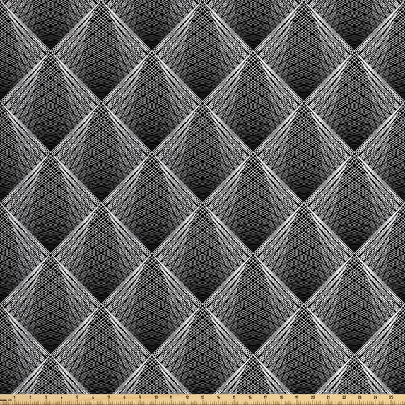 Ambesonne Abstract Fabric by the Yard Upholstery, Rhombus Grid Like Streaks, 5 Yards, Charcoal Grey White