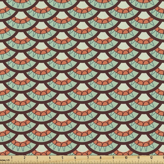 Ambesonne Abstract Fabric by the Yard Upholstery, Scales Retro Tile, 1 Yard, Multicolor