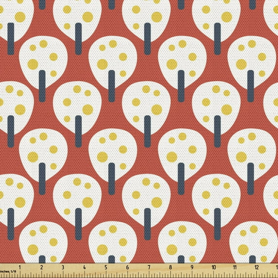 Ambesonne Abstract Fabric by the Yard Upholstery, Simple Fruit Trees, 2 Yards, Salmon Champagne