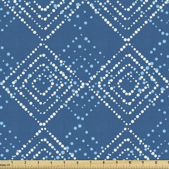 Ambesonne Abstract Fabric by the Yard Upholstery, Simplistic Dots Rhombuses, 2 Yards, Sea Blue and Pale Sky Blue