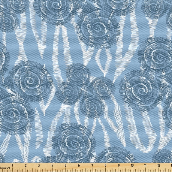 Ambesonne Abstract Fabric by the Yard Upholstery, Swirling Roots Sketchy Art, 3 Yards, Slate Blue and White