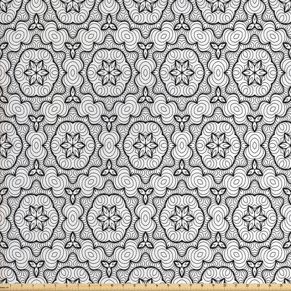 Ambesonne Abstract Fabric by the Yard Upholstery, Symmetrical Simple Motifs, 5 Yards, Black White