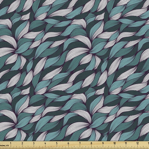 Ambesonne Abstract Fabric by the Yard Upholstery, Tangles Curly Lines, 1 Yard, Teal Violet White