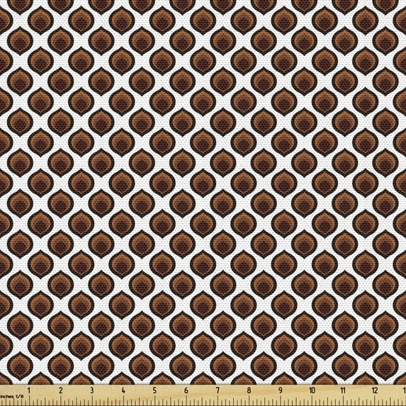 Ambesonne Abstract Fabric by the Yard Upholstery, Traditional Oval Motif, 1 Yard, Brown Black White