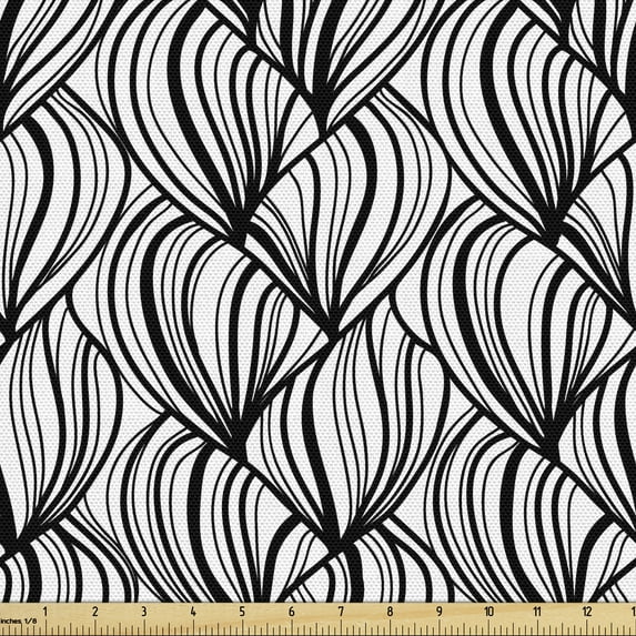 Ambesonne Abstract Fabric by the Yard Upholstery, Vertical Curls Motif Art, 3 Yards, Charcoal Grey and White
