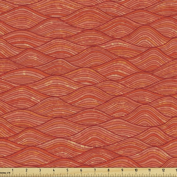 Ambesonne Abstract Fabric by the Yard Upholstery, Vintage Concentric Waves, 10 Yards, Vermilion and Burnt Sienna