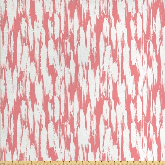 Ambesonne Abstract Fabric by the Yard Upholstery, Watercolor Paint Smear, 10 Yards, Coral White