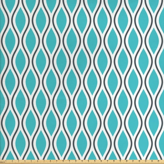 Ambesonne Abstract Fabric by the Yard Upholstery, Wavy Lines Ogee Shapes, 10 Yards, Charcoal Grey Turquoise