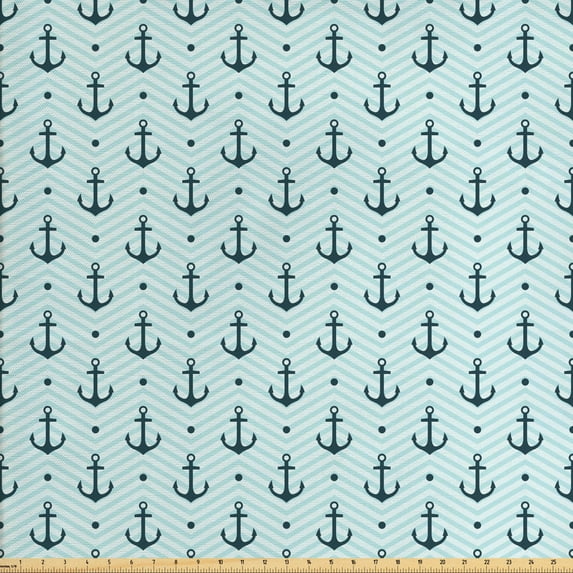 Ambesonne Abstract Fabric by the Yard Upholstery, Zigzag Chevron Anchors, 10 Yards, Dark Green Turquoise