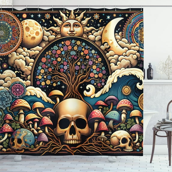 Ambesonne Abstract Fantasy Shower Curtain, Psychic Nature Art, 69"Wx75"L, Pale Yellow and Multicolor