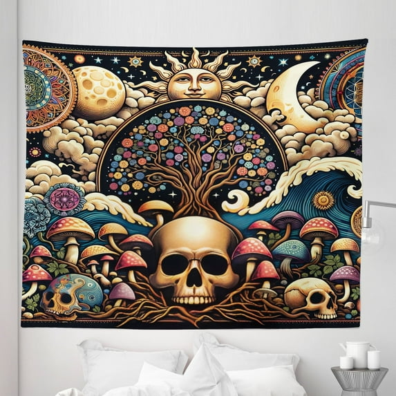 Ambesonne Abstract Fantasy Tapestry King Size, Psychic Nature Art, 104"x88", Pale Yellow and Multicolor