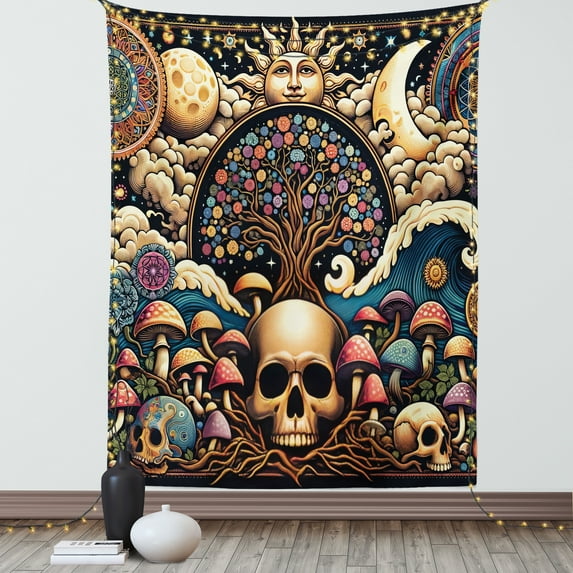 Ambesonne Abstract Fantasy Tapestry Wall Hanging, Psychic Nature Art, 60"x80", Pale Yellow and Multicolor