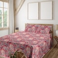 thumbnail image 1 of Ambesonne Abstract Fitted & Flat Sheet with Shams 4 Pcs Set, Circles Vintage Watercolor, Full, Dark Coral and Slate Blue, 1 of 5