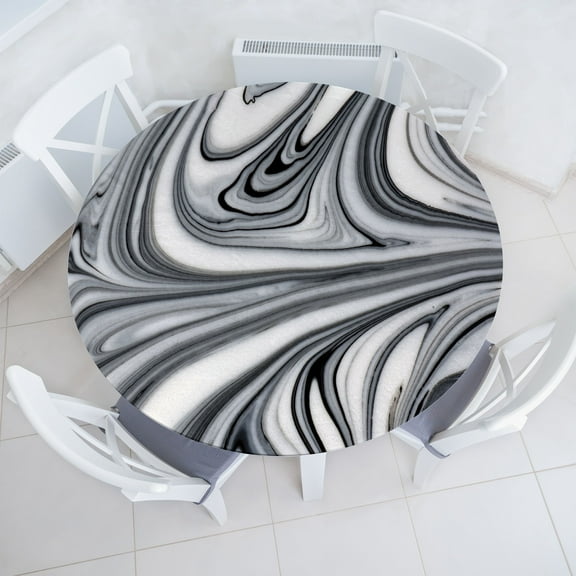 Ambesonne Abstract Fitted Round Tablecloth, Black White Surreal Art, 56"- 60" Diameter, Grey