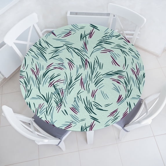 Ambesonne Abstract Fitted Round Tablecloth, Minimal Swirly Dash Lines, 36"- 40" Diameter, Mint Green and Cadet Blue